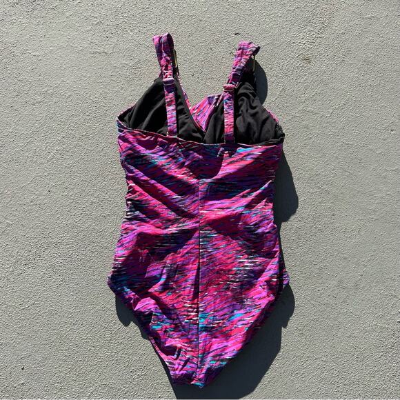 Spanx One Piece Draped Swimsuit Slimming Waist Control pink art deco - Picture 2 of 10